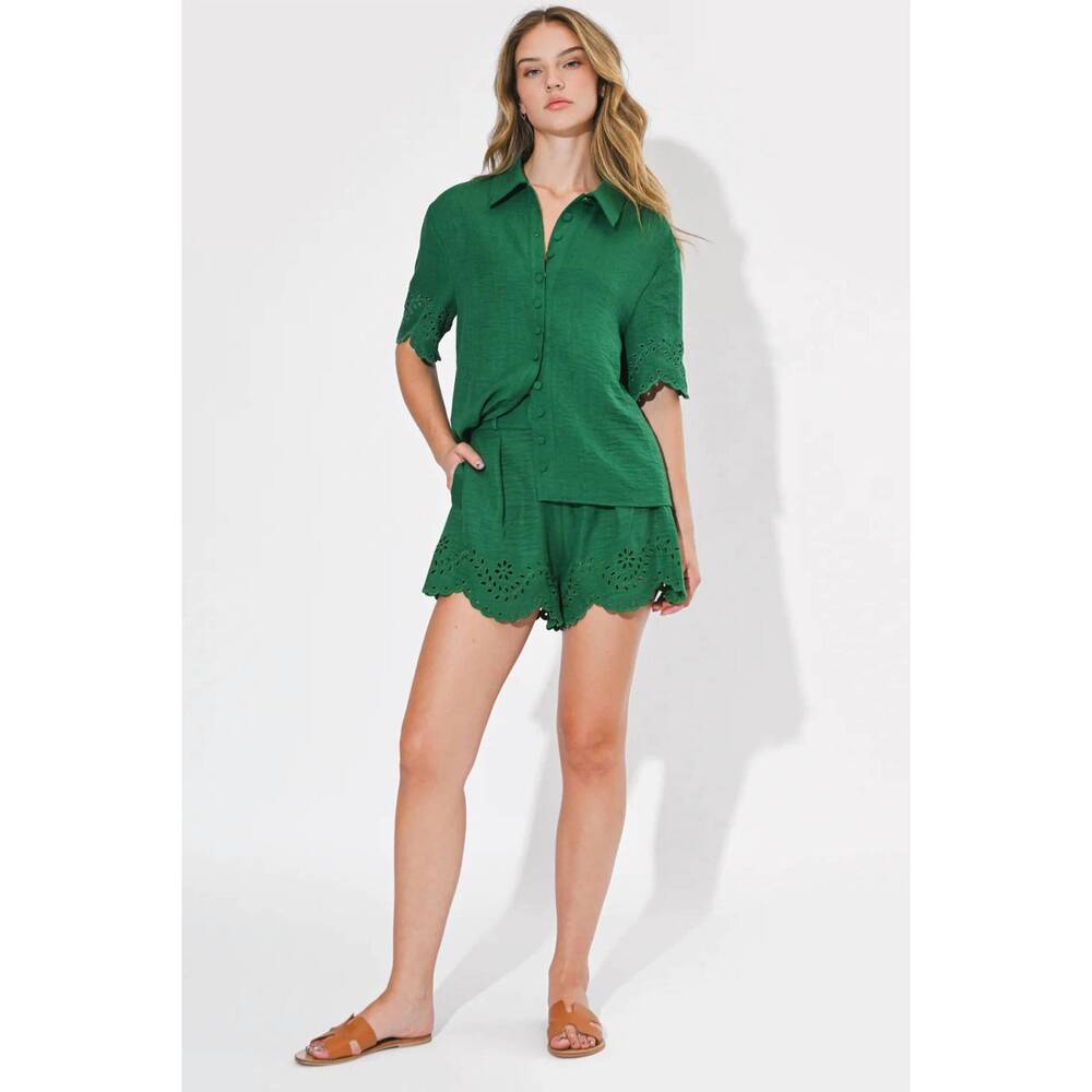NEW ADELYN RAE irene embroidered short sleeves shirt in green